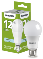 Лампа светодиодная A60 груша 12Вт 230В 6500К E27 GENERICA