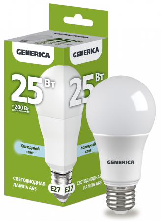 Лампа светодиодная A65 груша 25Вт 230В 6500К E27 GENERICA – №1