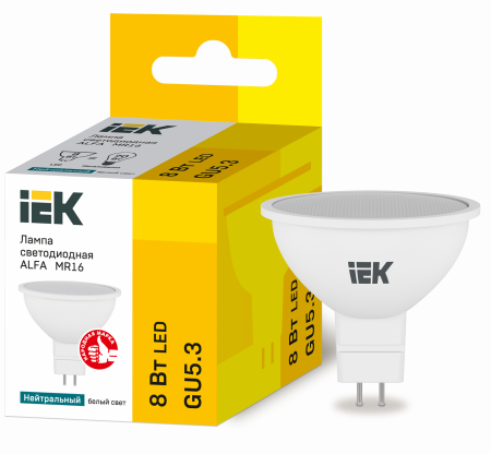 Лампа светодиодная ALFA MR16 софит 8Вт 230В 4000К GU5,3 IEK – №1