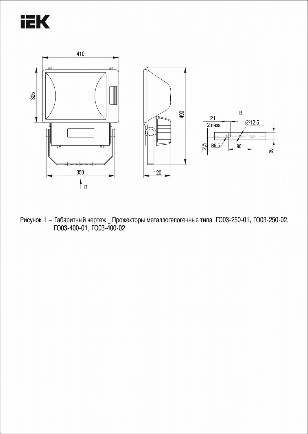 Прожектор металлогалогенный ГО03-250-02 асимметричный 250Вт E40 IP65 серый IEK